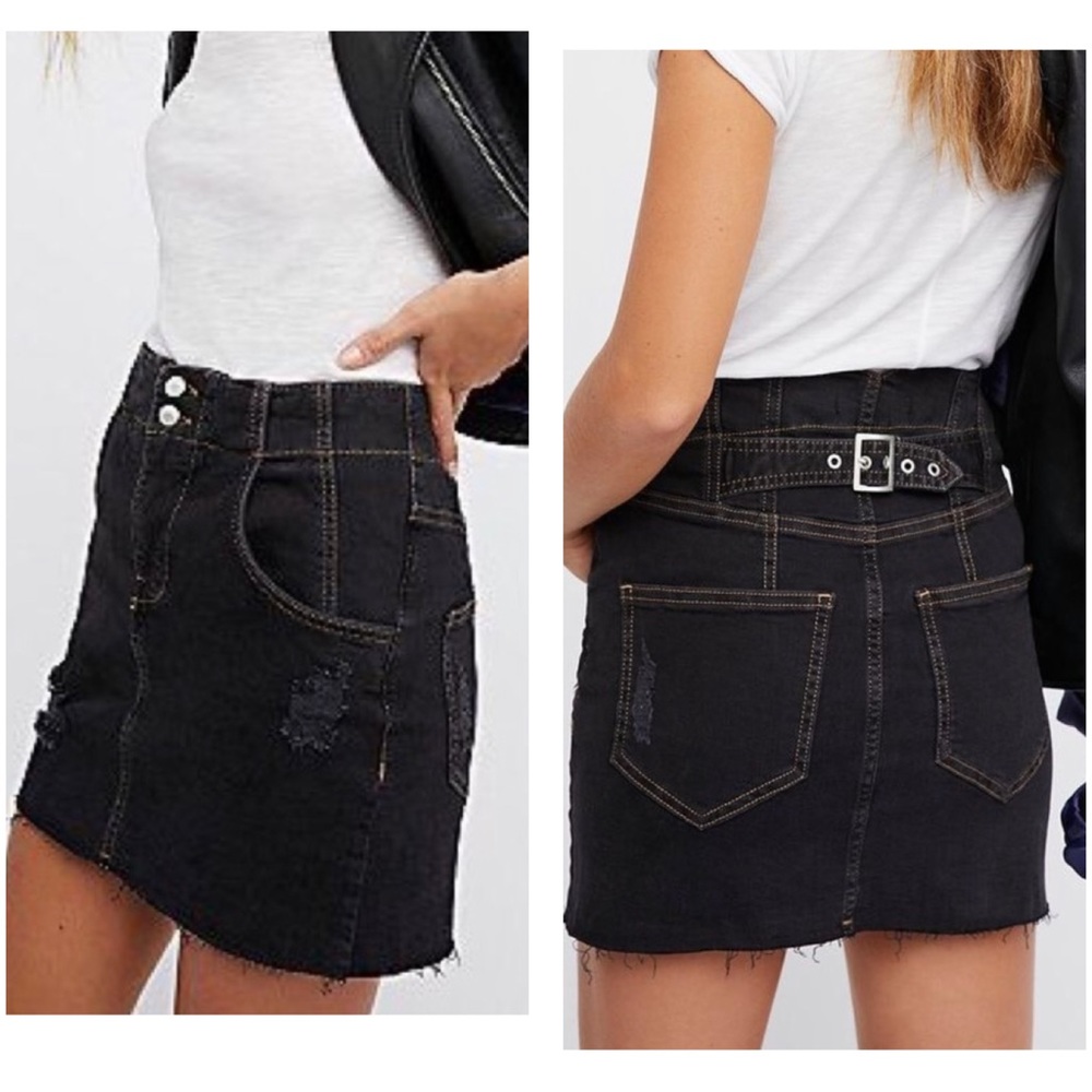 Free People Black Corset Denim Mini Skirt 4